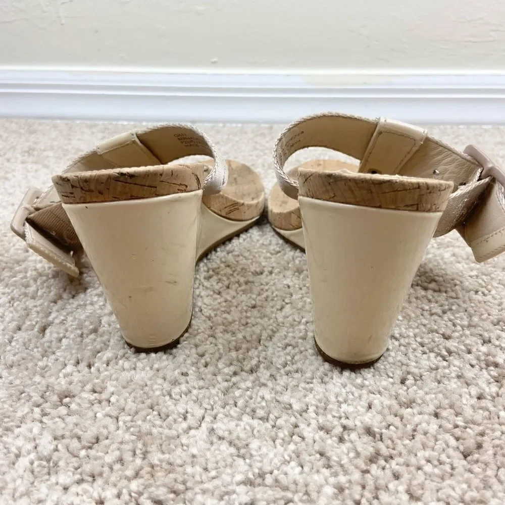 Coach Bernadette Patent T Leather Strap Cork Wedge